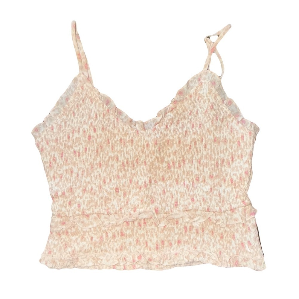 Olivaceous Cream and Pink Women's Gathered Crop Top Med Like New